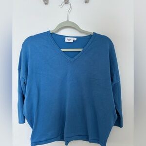 Saint Tropez Blue Cotton V-Neck Sweater Large